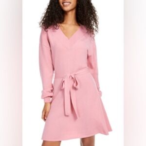 Sequin Hearts Medium Rose Pink Pullover Super Soft Tie Front Sweater VNeck Dress